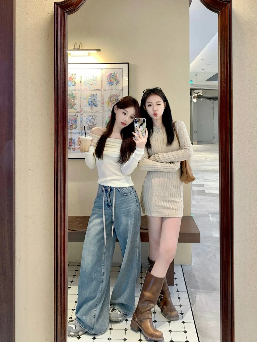 Retro Faded Drawstring Casual Straight Leg Denim Jeans Women's Spring New Loose Slim High Waist Wide Leg Floor-Length Pants
Retro Faded Drawstring Casual Straight Leg Denim Jeans Women's Spring New Loose Slim High Waist Wide Leg Floor-Length Pants