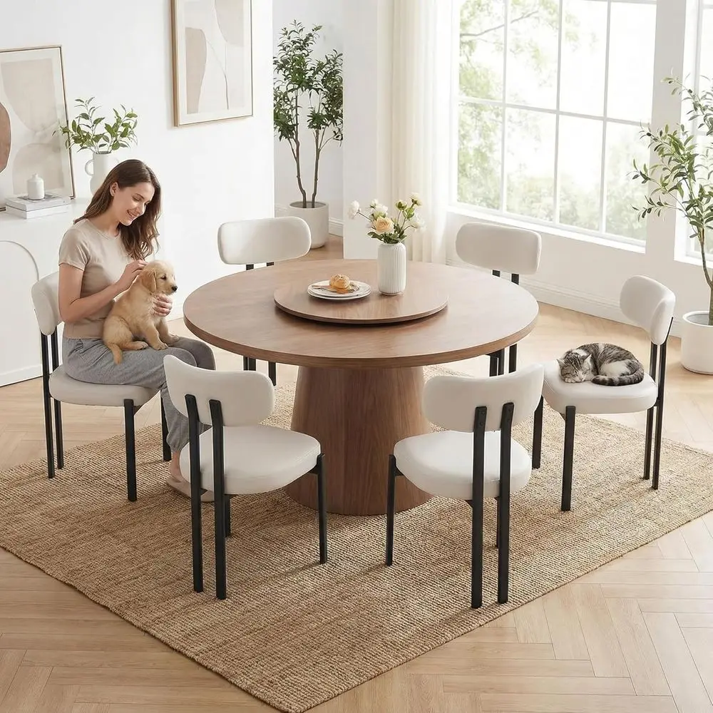 Set of 6 White Upholstered Dining Chairs with Curved Back and Black Metal Legs for Kitchen or Restaurant Use
Set of 6 White Upholstered Dining Chairs with Curved Back and Black Metal Legs for Kitchen or Restaurant Use