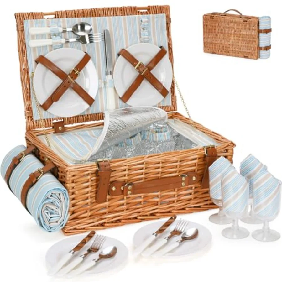 Wicker Picnic Basket Set for 4 Persons Large Willow Hamper with Large Insulated Cooler Compartment Waterproof Blanket and Cutle
Wicker Picnic Basket Set for 4 Persons Large Willow Hamper with Large Insulated Cooler Compartment Waterproof Blanket and Cutle