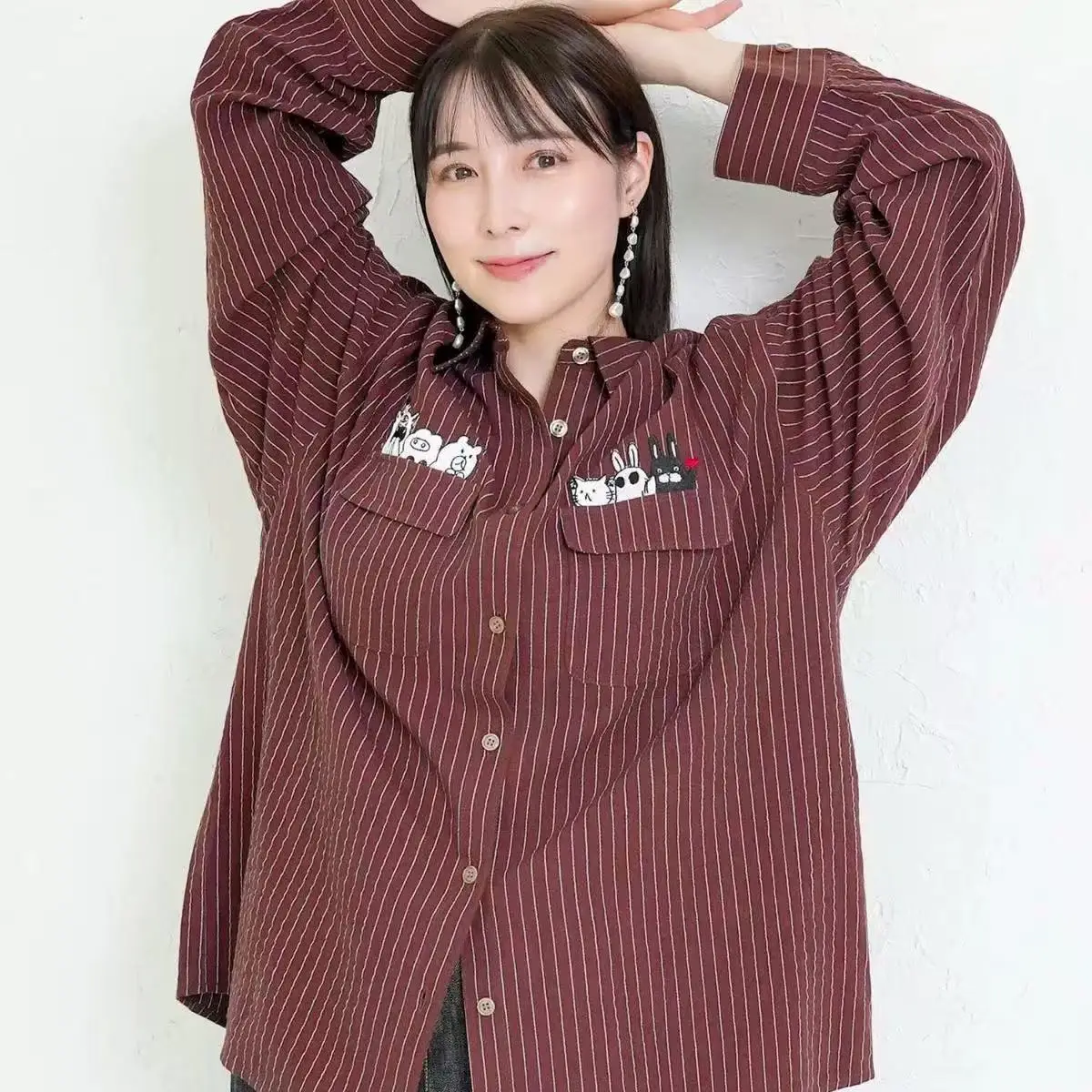 Spring 2026 Women's Mid-Length Striped Long Sleeve Shirt Pure Cotton Embroidered Animal Large Size Sweet Style Japanese ...
Spring 2026 Women's Mid-Length Striped Long Sleeve Shirt Pure Cotton Embroidered Animal Large Size Sweet Style Japanese ...