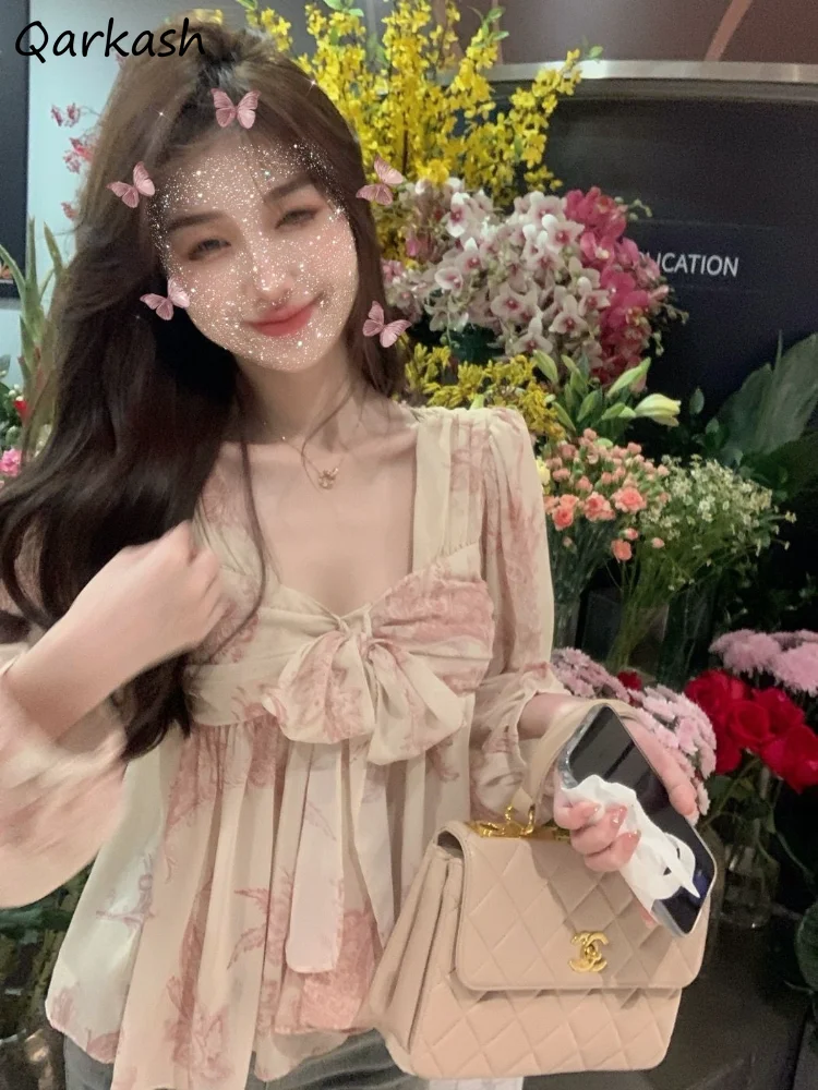 French Style Blouses Women Thin New Spring Summer Crop Printed Slim Bow Designed Sweet Heart Girls All-match Chic Ins Fashion
French Style Blouses Women Thin New Spring Summer Crop Printed Slim Bow Designed Sweet Heart Girls All-match Chic Ins Fashion