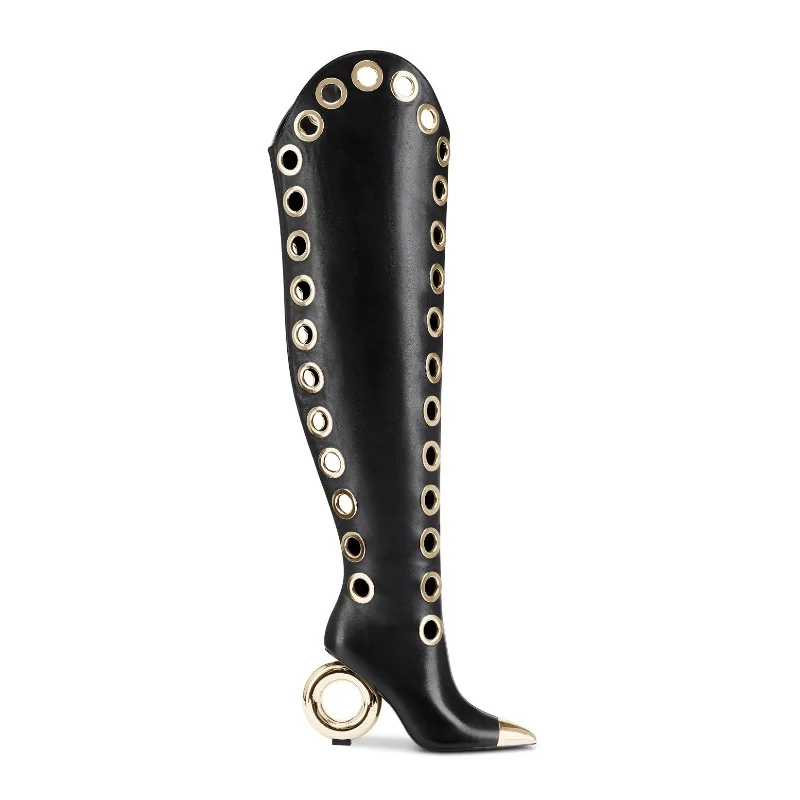 European AndAmerican Metal Rivet Round Buckle Pointed Knee High Boots for Women,sexy Side Zipper Punk Style Irregular High Heels
European AndAmerican Metal Rivet Round Buckle Pointed Knee High Boots for Women,sexy Side Zipper Punk Style Irregular High Heels