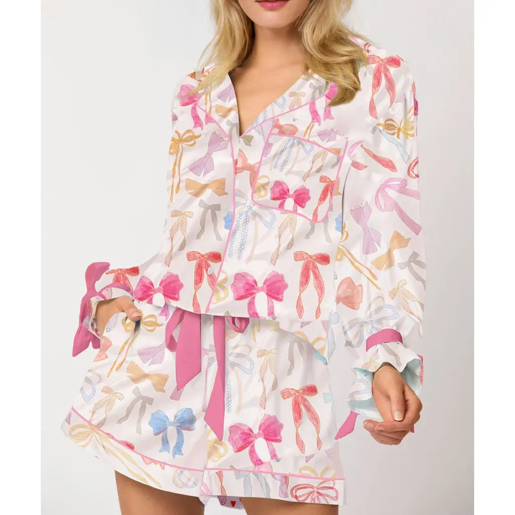 HEZIOWYUN Womens 2Piece Bow Print Loungewear Pajamas Set Tied Long Sleeve Lapel Button-up Shirt+Drawstring Waist Wide Leg Shorts
HEZIOWYUN Womens 2Piece Bow Print Loungewear Pajamas Set Tied Long Sleeve Lapel Button-up Shirt+Drawstring Waist Wide Leg Shorts