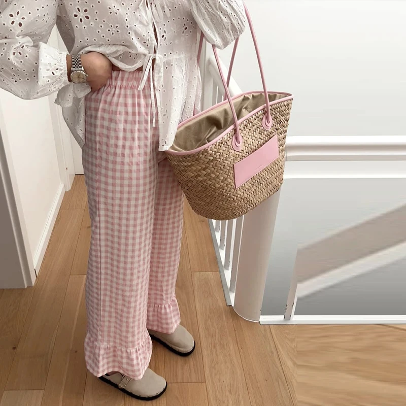 Casual Plaid Print Pants Women Loose Flared Elastic Wide Leg Trousers Female 2024 Summer Lady All-matching Streetwear
Casual Plaid Print Pants Women Loose Flared Elastic Wide Leg Trousers Female 2024 Summer Lady All-matching Streetwear