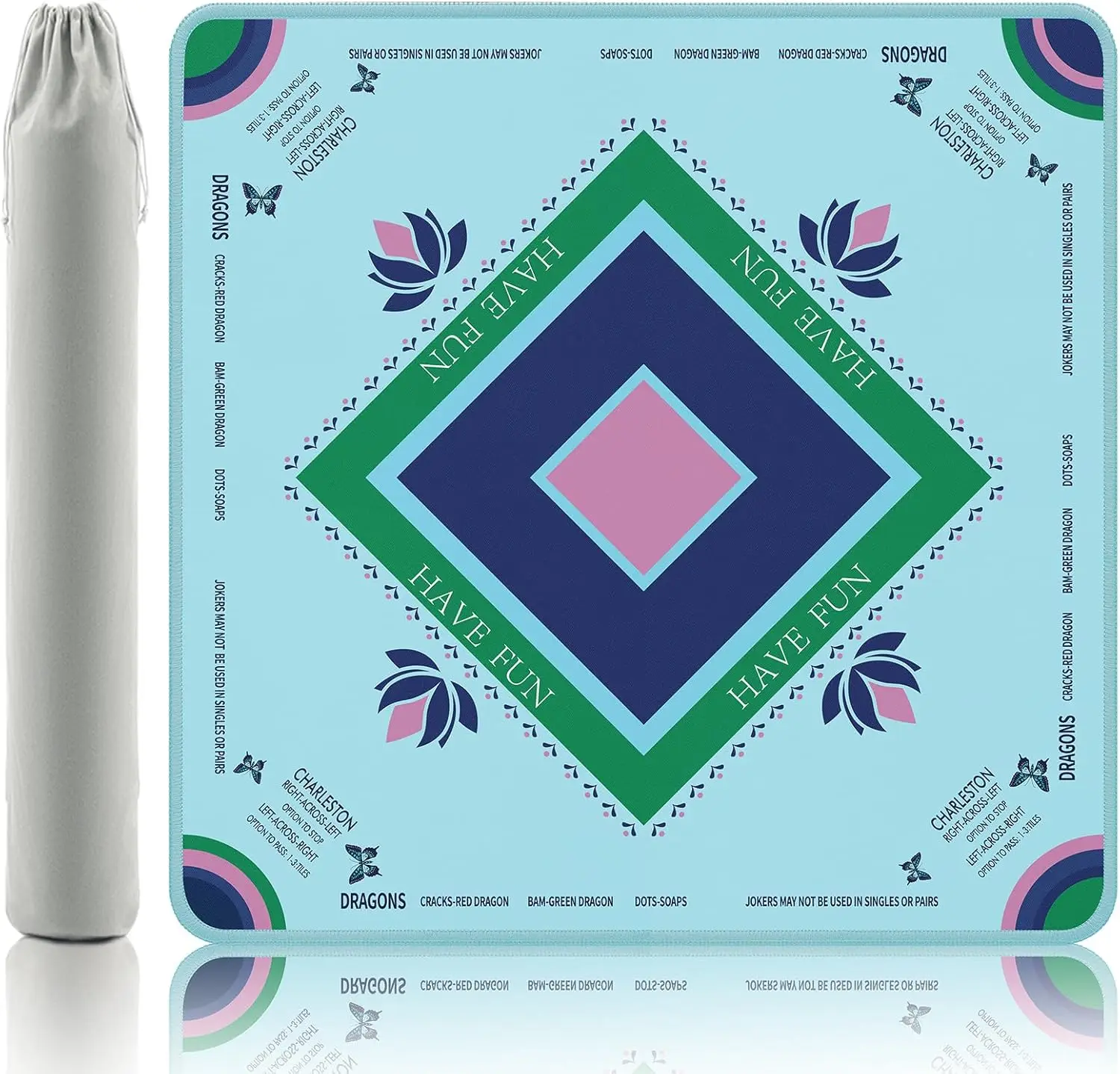 Turquoise Mahjong Mat with Lotus & Butterfly Artwork - 32.4x32.4 Inch Hand-Painted Style Rubber Mat, Zen Decor Waterproof Surface, Anti-Slip Foldable Design for Asian-Themed Game Nights
Turquoise Mahjong Mat with Lotus & Butterfly Artwork - 32.4x32.4 Inch Hand-Painted Style Rubber Mat, Zen Decor Waterproof Surface, Anti-Slip Foldable Design for Asian-Themed Game Nights