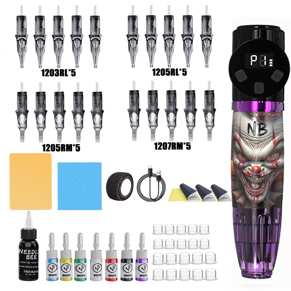 Clown Wireless Tattoo Pen, LED Screen, 20 Needle Cartridges, Inks Supplies for Tattoo Artists
Clown Wireless Tattoo Pen, LED Screen, 20 Needle Cartridges, Inks Supplies for Tattoo Artists