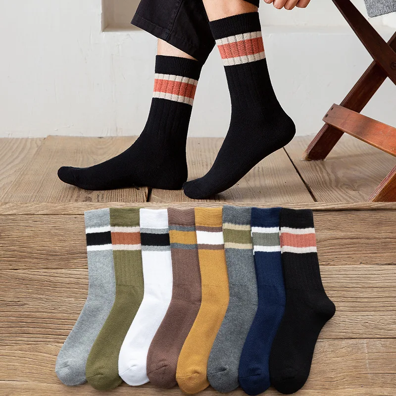 Men's Medium Tube Thickened Socks Warm Breathable Socks Sweat Absorption Cotton Socks with Striped Tube
Men's Medium Tube Thickened Socks Warm Breathable Socks Sweat Absorption Cotton Socks with Striped Tube