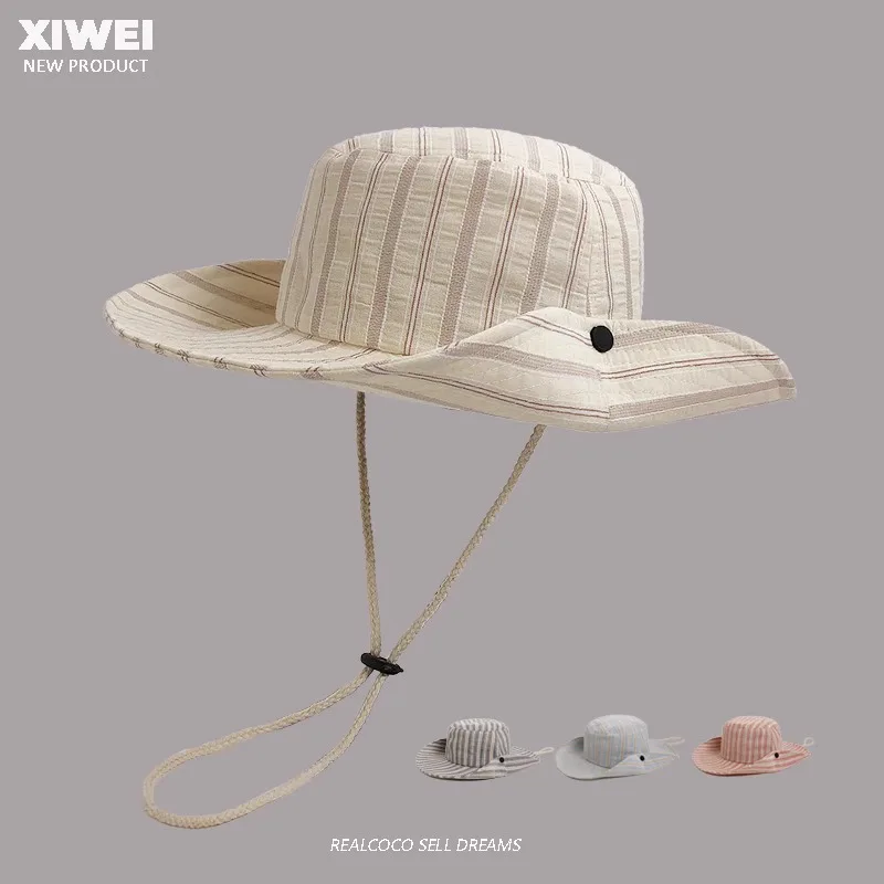 Korean Version of Simple Outdoor Travel Striped Bucket Hat Men and Women Summer Shading Outdoor Big Eaves Hiking Fishing Cap
Korean Version of Simple Outdoor Travel Striped Bucket Hat Men and Women Summer Shading Outdoor Big Eaves Hiking Fishing Cap