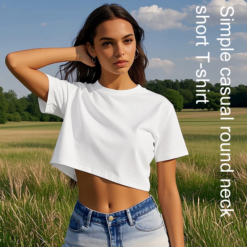 100% Cotton Summer Women's T-Shirt Short Sleeved Loose Casual Round Neck Short Style Exposed Navel Street Top футболка,220185WTY
100% Cotton Summer Women's T-Shirt Short Sleeved Loose Casual Round Neck Short Style Exposed Navel Street Top футболка,220185WTY