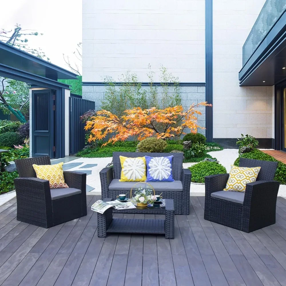 4 Pieces Outdoor Furniture Complete Patio Cushion Wicker P.E Rattan Garden Set, Dinning Tables Sets, Full, Black
4 Pieces Outdoor Furniture Complete Patio Cushion Wicker P.E Rattan Garden Set, Dinning Tables Sets, Full, Black