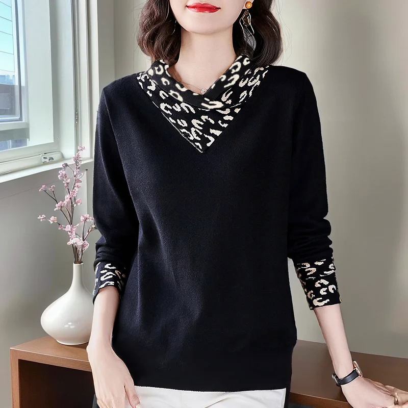 Half High Collar Loose Leopard Bottoming Shirt Women Spring Autumn Simplicity Office Lady T-Shirt Casual All-match Trend Tops
Half High Collar Loose Leopard Bottoming Shirt Women Spring Autumn Simplicity Office Lady T-Shirt Casual All-match Trend Tops