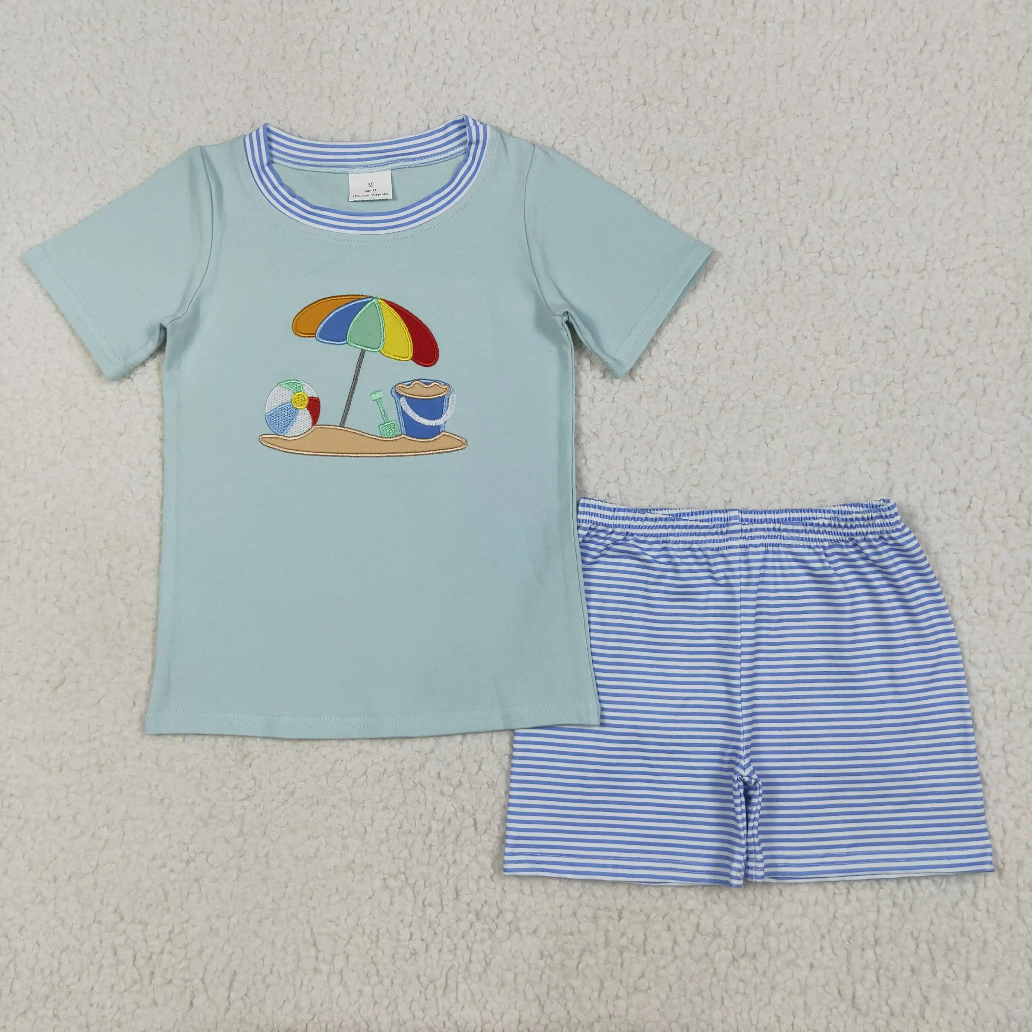 NEW rts baby boy clothing wholesale boutique embroidered beach ball pattern short sleeve blue striped shorts set
NEW rts baby boy clothing wholesale boutique embroidered beach ball pattern short sleeve blue striped shorts set