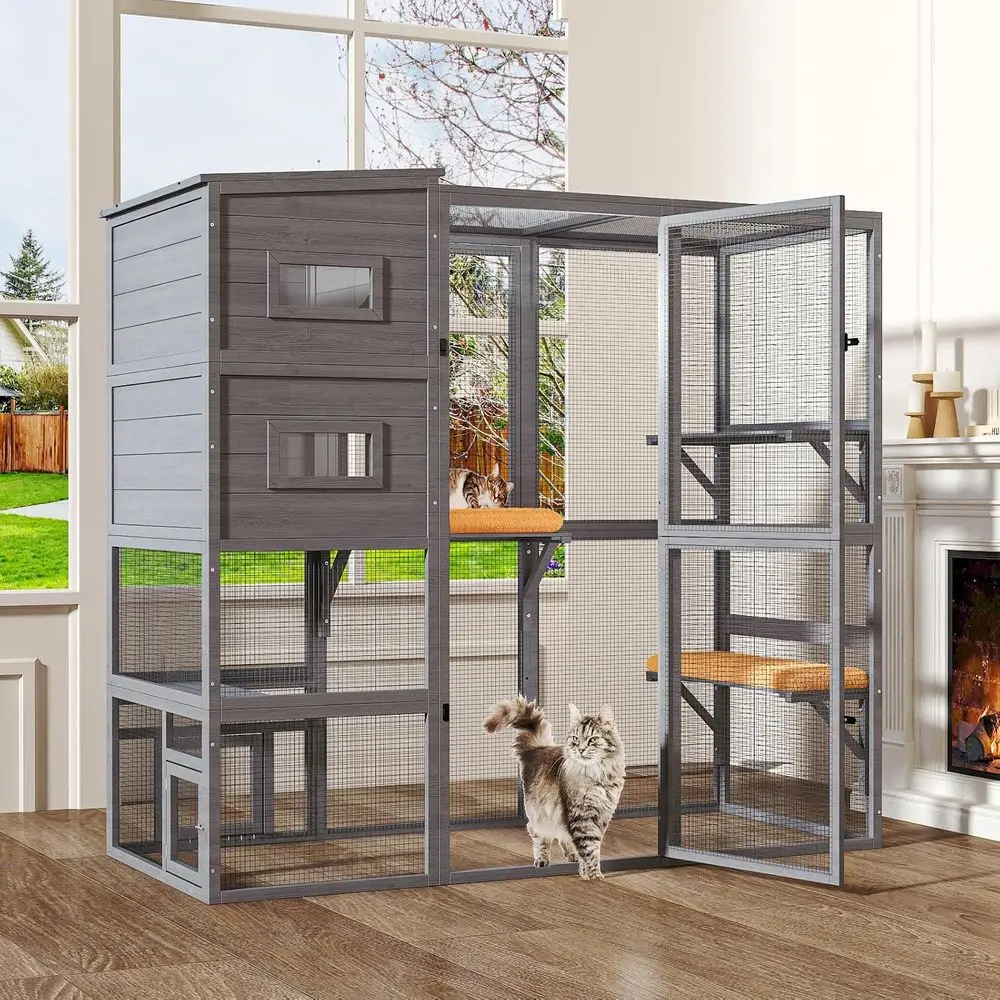 4 Tier Outdoor Cat Enclosures with Weatherproof Roof, 3 Resting Rooms, 3 Platforms, Connects to Window with 2 Large Doors, Feral
4 Tier Outdoor Cat Enclosures with Weatherproof Roof, 3 Resting Rooms, 3 Platforms, Connects to Window with 2 Large Doors, Feral