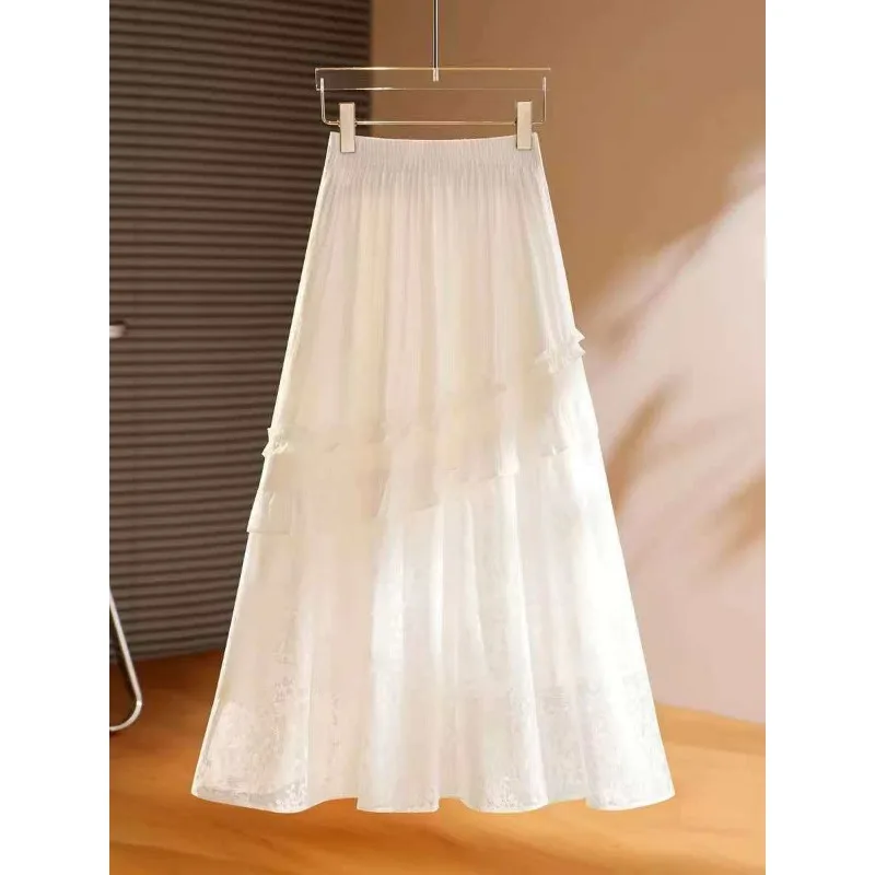 Women's White Lace Tiered A-Line Skirt French Style Hollow Out Midi Skirt
Women's White Lace Tiered A-Line Skirt French Style Hollow Out Midi Skirt