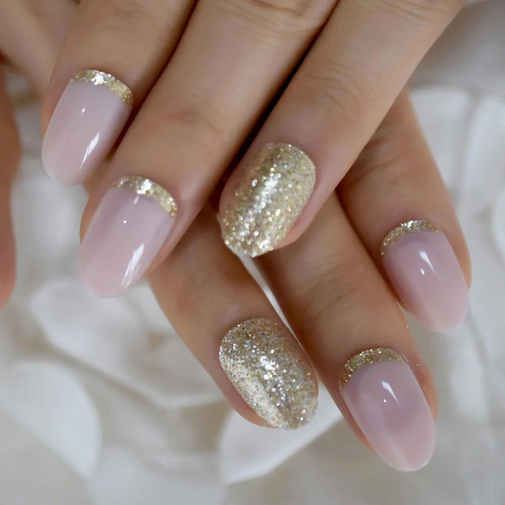 Light Pink Oval Fake Nails Daily Style Gold Glitter MOO Short Nail Art Tips Press on Nails Shimmer Manicure Tip with Adhesive
Light Pink Oval Fake Nails Daily Style Gold Glitter MOO Short Nail Art Tips Press on Nails Shimmer Manicure Tip with Adhesive