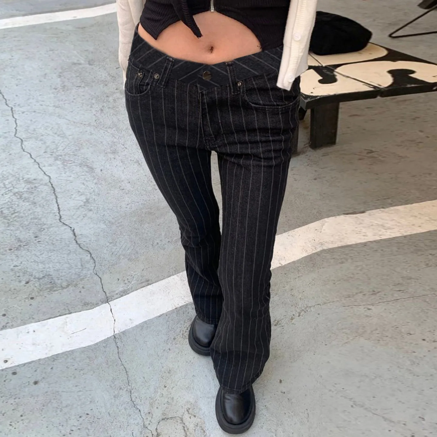 Gtpdpllt 2000s Clothes Y2k Low Rise Boot Cut Jeans Woman Casual Black Striped Denim Trousers Streetwear Flare Pants
Gtpdpllt 2000s Clothes Y2k Low Rise Boot Cut Jeans Woman Casual Black Striped Denim Trousers Streetwear Flare Pants