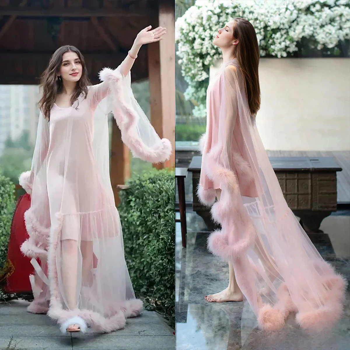 Noble Sheer Lace Women's Robe Boat Neck Plush Lock Edge Appliques Pearl Nightgown Lady Party Sleepwear Evening Dress Customized
Noble Sheer Lace Women's Robe Boat Neck Plush Lock Edge Appliques Pearl Nightgown Lady Party Sleepwear Evening Dress Customized