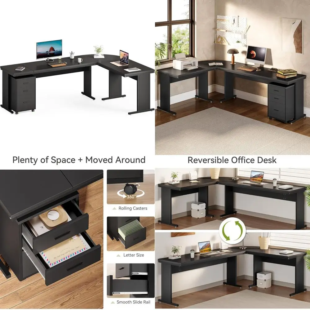 Large L-Shaped Black Computer Desk with 3-Drawer Mobile File Cabinet for Home or Office Use
Large L-Shaped Black Computer Desk with 3-Drawer Mobile File Cabinet for Home or Office Use