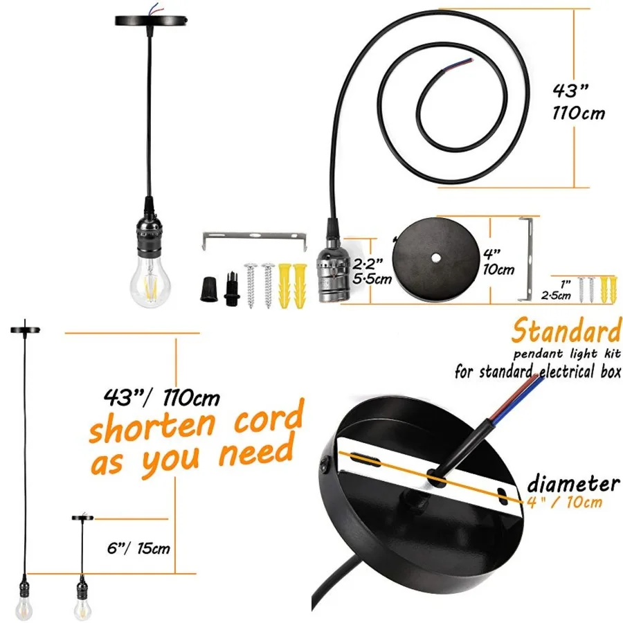 Vintage Pendant Light Kit for Edison Bulb, Mini Hanging Lighting Fixture DIY with Industrial E26 Socket 3.6FT Electrical Ceilin
Vintage Pendant Light Kit for Edison Bulb, Mini Hanging Lighting Fixture DIY with Industrial E26 Socket 3.6FT Electrical Ceilin