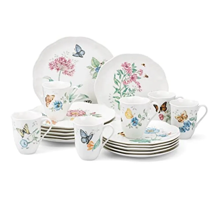 Dinnerware Set, Butterfly Meadow 18-Piece Set, Service For 6, White Porcelain, Butterfly And Flowes, Plates And Bowls Sets, Dis
Dinnerware Set, Butterfly Meadow 18-Piece Set, Service For 6, White Porcelain, Butterfly And Flowes, Plates And Bowls Sets, Dis