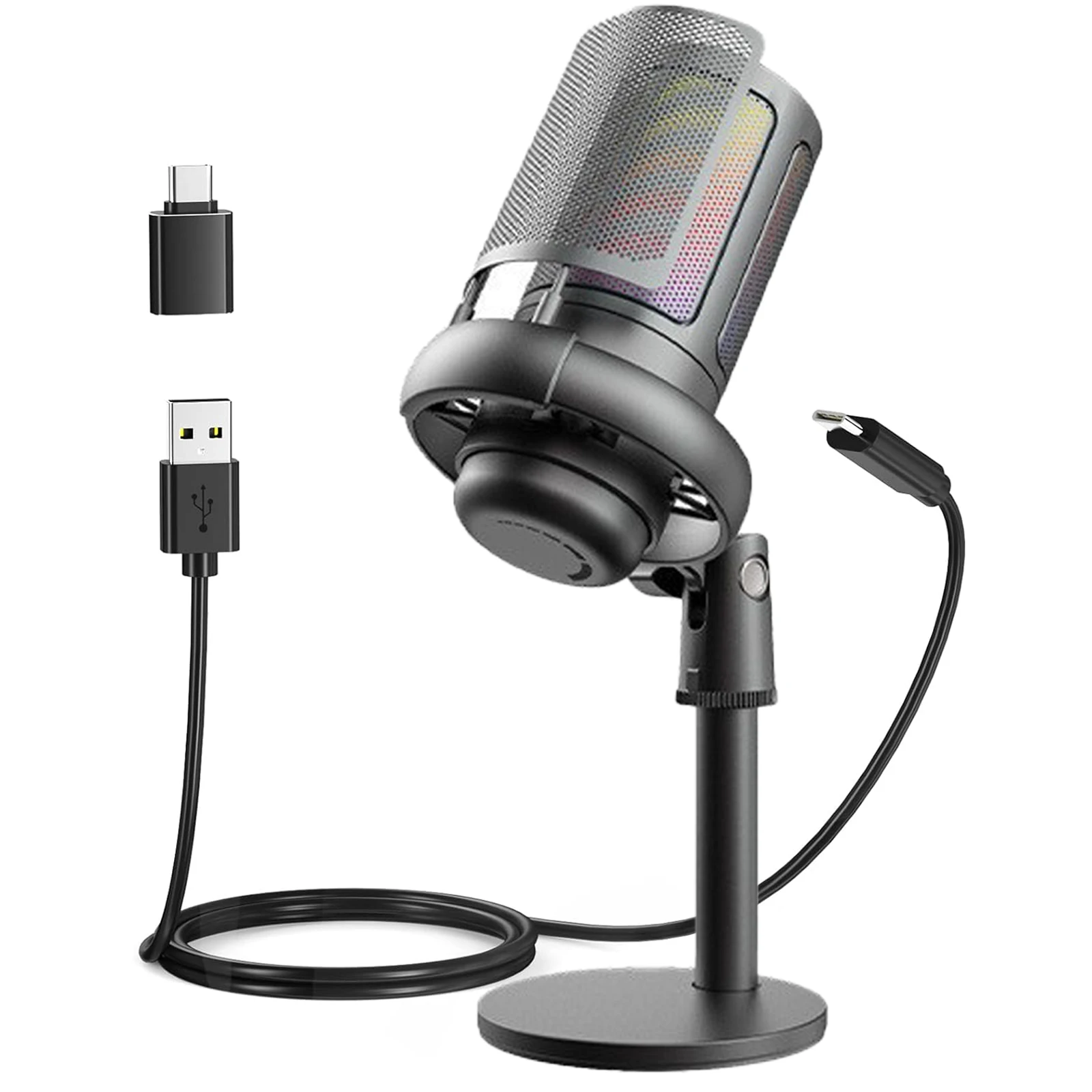 USB Condenser Microphone with RGB Light for Professional Recording Streaming Video Games and Podcasts on PC Laptop Computer
USB Condenser Microphone with RGB Light for Professional Recording Streaming Video Games and Podcasts on PC Laptop Computer