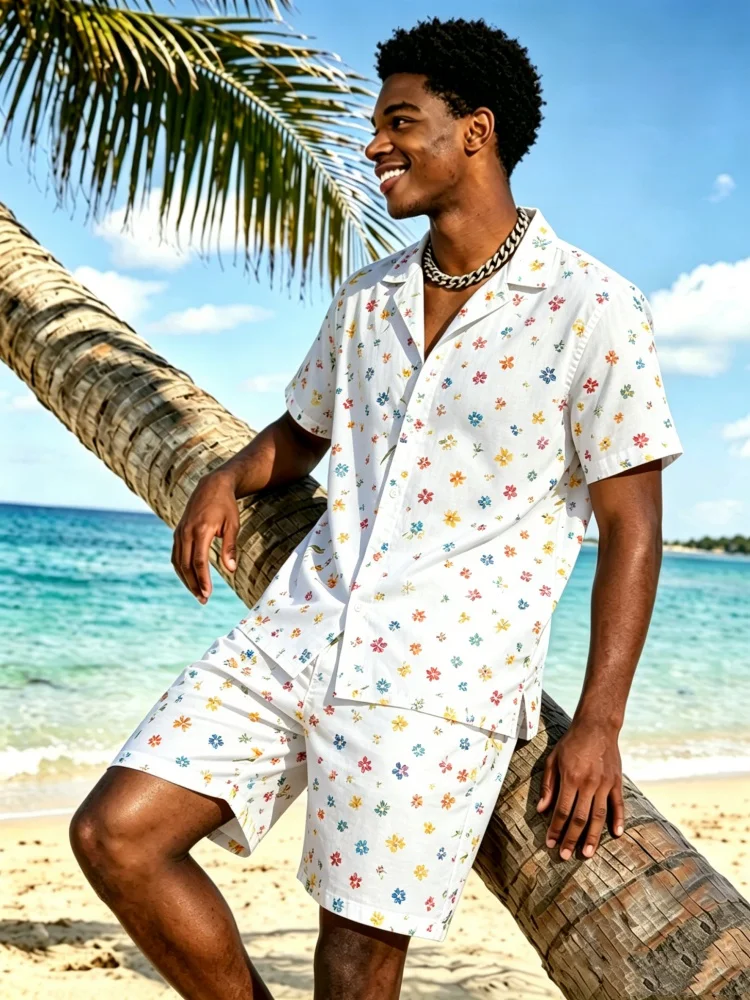 Men's Short Sleeve Lapel Shirt & Shorts Set, Loose Comfort Multicolor Tiny Floral Print Casual Summer Outfit
Men's Short Sleeve Lapel Shirt & Shorts Set, Loose Comfort Multicolor Tiny Floral Print Casual Summer Outfit