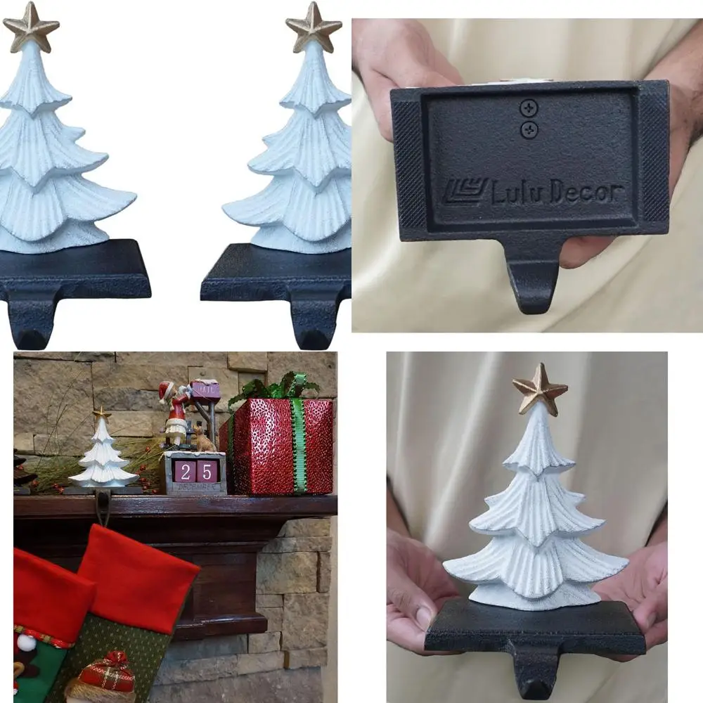 Рождественская елка из белого металлик и чугуна с держателями для чулок с золотой звездой, прочная и сверхпрочная (набор из 2 шт.)
Рождественская елка из белого металлик и чугуна с держателями для чулок с золотой звездой, прочная и сверхпрочная (набор из 2 шт.)