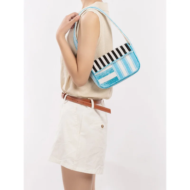 IWomen's underarm bag with bead embroidery, casual daily shoulder bag, contrasting color plaid beaded handbag
IWomen's underarm bag with bead embroidery, casual daily shoulder bag, contrasting color plaid beaded handbag