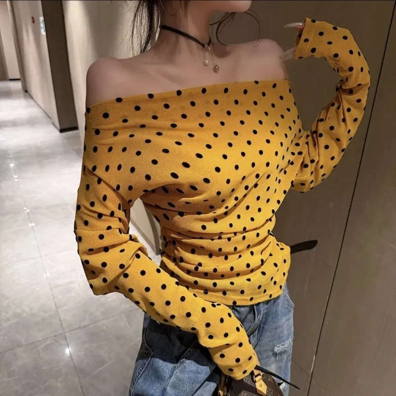 French Polka Dot Mesh Irregular Long-sleeved Sunscreen T-shirt Women's Spring and Summer Slim-fitting and Thin Top
French Polka Dot Mesh Irregular Long-sleeved Sunscreen T-shirt Women's Spring and Summer Slim-fitting and Thin Top