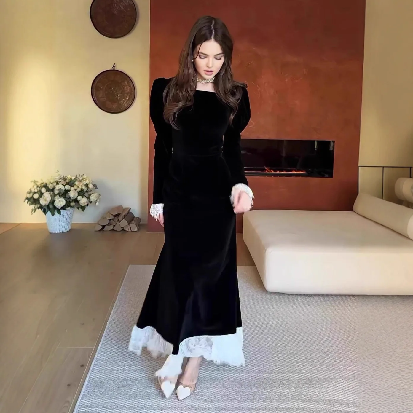 Spring Summer Women Velvet Square Neck Lace Trim Long Dress Dresses Elegant Gown
Spring Summer Women Velvet Square Neck Lace Trim Long Dress Dresses Elegant Gown