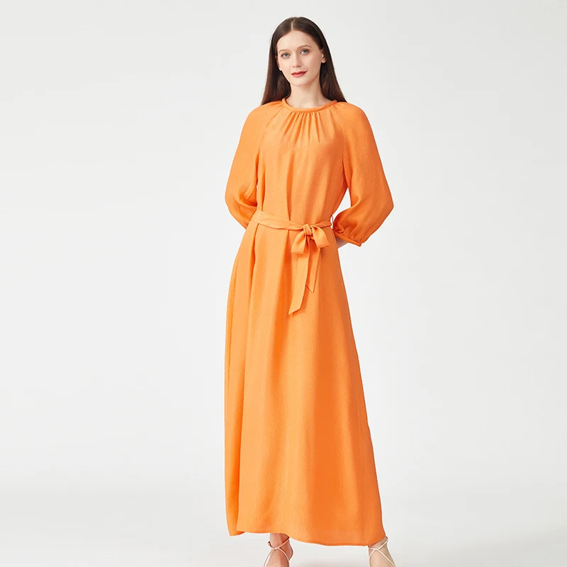 Elegant Three Quarter Lantern Sleeves Loose with Belt Silk Party Dress Autumn Simple O-Neck Casual Maxi Dresses Women AE1039
Elegant Three Quarter Lantern Sleeves Loose with Belt Silk Party Dress Autumn Simple O-Neck Casual Maxi Dresses Women AE1039