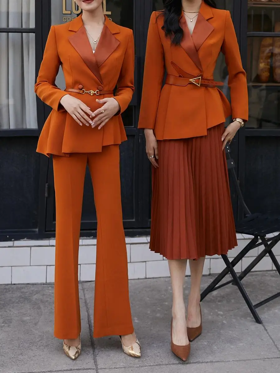 Women's Commute Sle Acetate Satin Suit Set Orange Patchwork Profional Workwear Flared Pants Spring 2026 Faion Trend
Women's Commute Sle Acetate Satin Suit Set Orange Patchwork Profional Workwear Flared Pants Spring 2026 Faion Trend