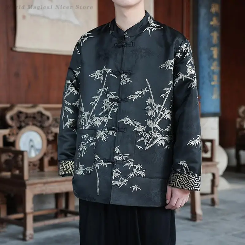 Plus Size 5XL Chinese Traditional Retro Coat Men Print Flower Tang Suit Tops Traditional Mandarin Collar Buckle Jacket Outerwear
Plus Size 5XL Chinese Traditional Retro Coat Men Print Flower Tang Suit Tops Traditional Mandarin Collar Buckle Jacket Outerwear