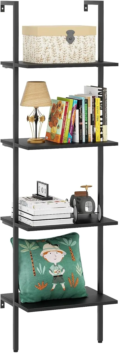 Ladder Shelf 4 Tiers Industrial Bookshelf,Black Wooden Tall Open Storage Rack and Display Shelves,Wall Mount Wide Boo
Ladder Shelf 4 Tiers Industrial Bookshelf,Black Wooden Tall Open Storage Rack and Display Shelves,Wall Mount Wide Boo