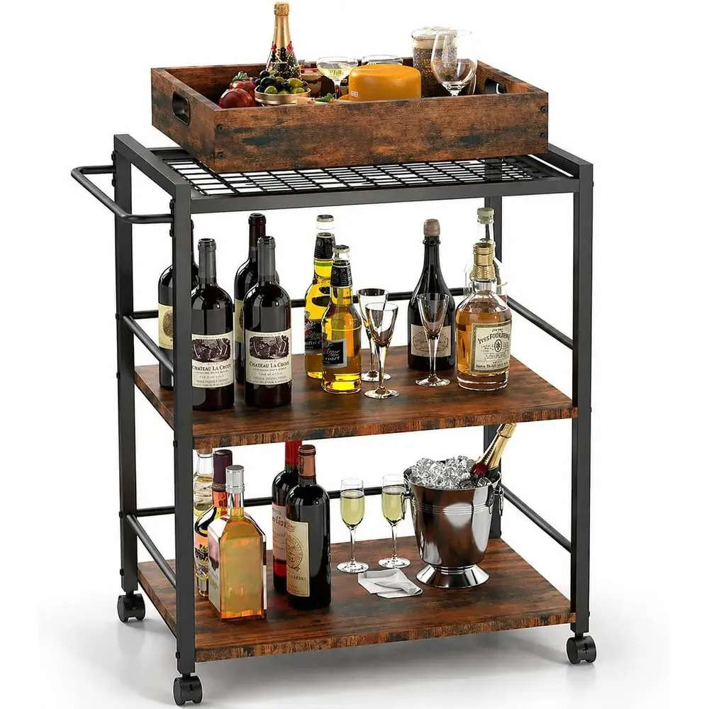 3-Tier Rolling Kitchen Cart with Removable Serving Tray, Rustic Brown and Black
3-Tier Rolling Kitchen Cart with Removable Serving Tray, Rustic Brown and Black