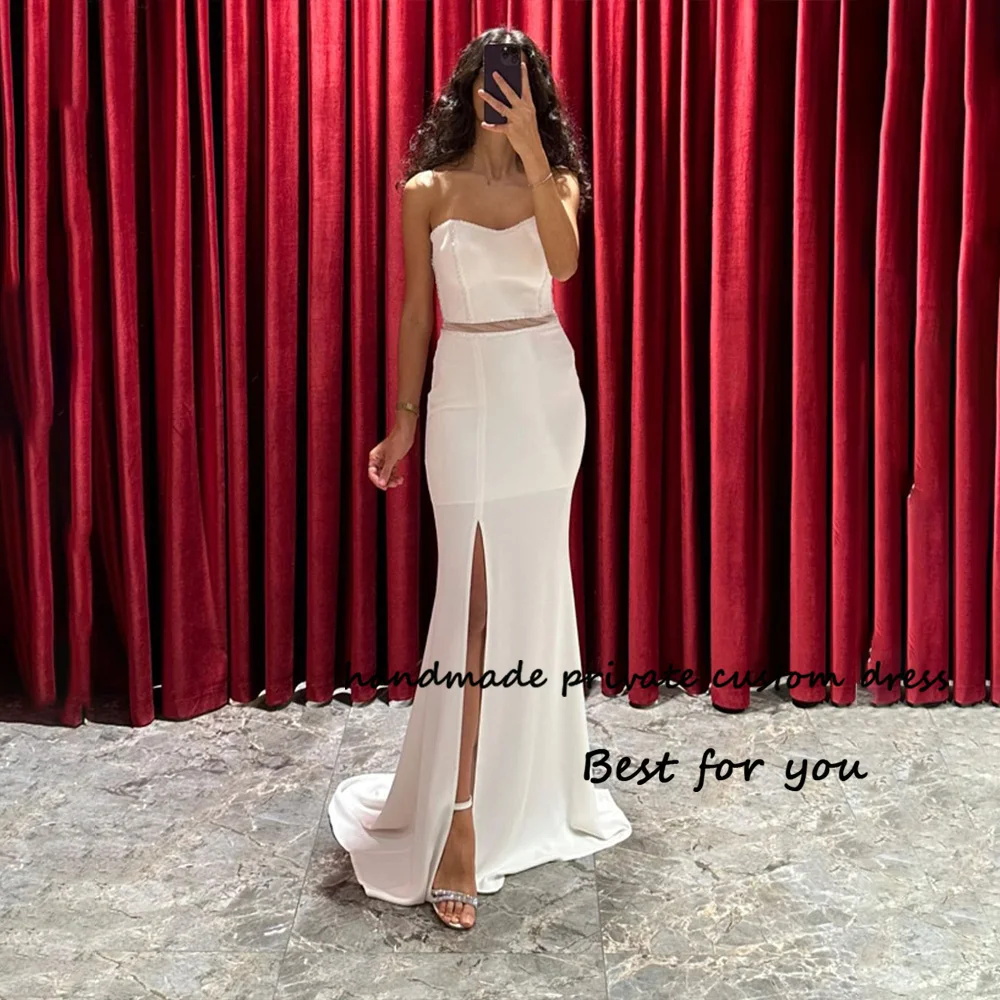 White Mermaid Saudi Arabia Evening Dresses Spandex Satin Sweetheart Women Formal Dress with Split Long Celebrate Occasion Gowns
White Mermaid Saudi Arabia Evening Dresses Spandex Satin Sweetheart Women Formal Dress with Split Long Celebrate Occasion Gowns