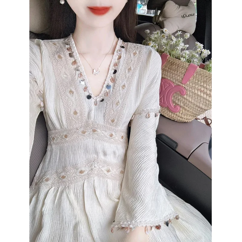 Women Winter Autumn Elegant Party Dress High-end Ethnic Vacation Style Long Robe with Beading Fairy Temperament Lolita Style
Women Winter Autumn Elegant Party Dress High-end Ethnic Vacation Style Long Robe with Beading Fairy Temperament Lolita Style