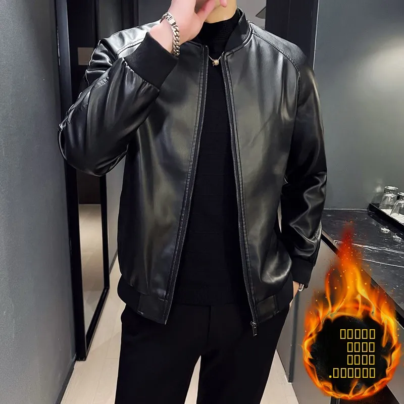 Men's Baseball Collar Leather Jaet Autumn Winter Faion Slim Fit Bla Leather Coat Casual Fce Lined Outerwear
Men's Baseball Collar Leather Jaet Autumn Winter Faion Slim Fit Bla Leather Coat Casual Fce Lined Outerwear