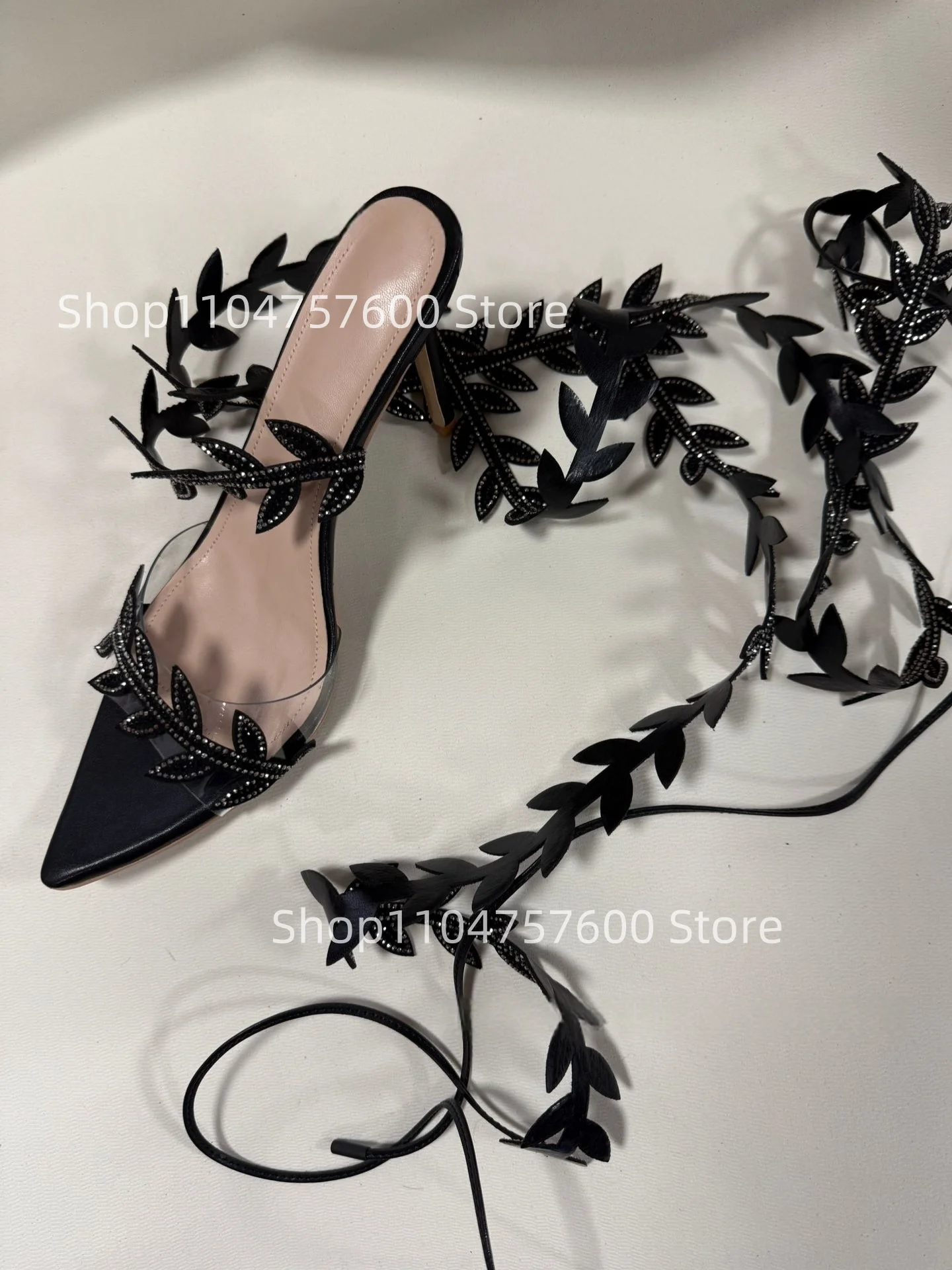 New Leaf Rhinestone Inlaid Long Strap Women's Open Toe High Heels Pointed Toe Stiletto Elegant Sexy Ladies Large Size Sandals
New Leaf Rhinestone Inlaid Long Strap Women's Open Toe High Heels Pointed Toe Stiletto Elegant Sexy Ladies Large Size Sandals