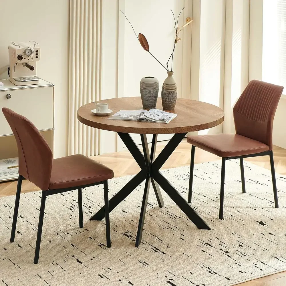 37 Round Dining Set with 2 Leather Chairs, Modern Steel Leg Design, Space-Saving for Kitchen or Office
37 Round Dining Set with 2 Leather Chairs, Modern Steel Leg Design, Space-Saving for Kitchen or Office