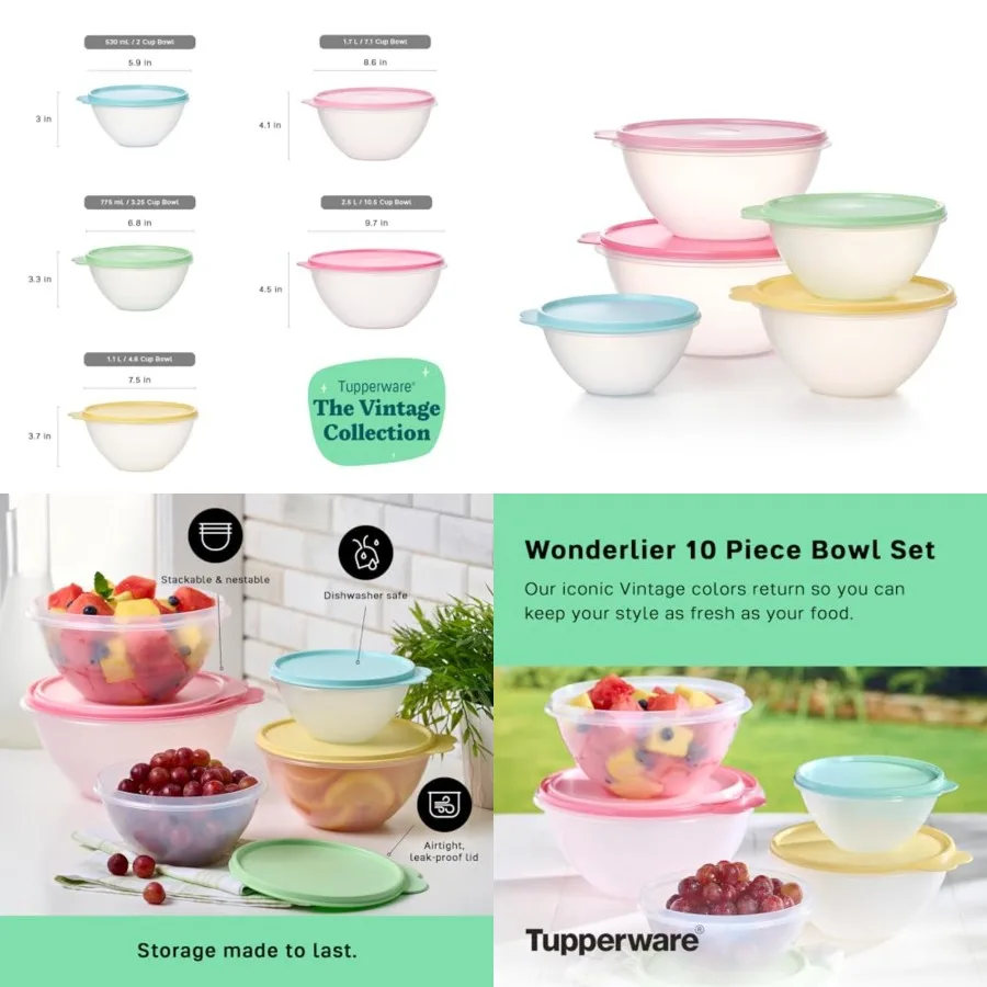 Heritage Wonderlier 10 Pcs Food Storage Bowl Set in Vintage Colors- Dishwasher Safe and BPA Free - 5 Containers + 5 Lids
Heritage Wonderlier 10 Pcs Food Storage Bowl Set in Vintage Colors- Dishwasher Safe and BPA Free - 5 Containers + 5 Lids