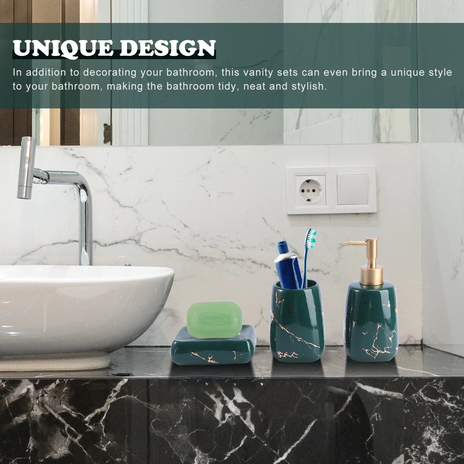 3Pcs Sophisticated Marble Bathroom Accessories Collection Soap Tray Toothpaste Cup Lotion Bottle Toothbrush Holder for Sanitary
3Pcs Sophisticated Marble Bathroom Accessories Collection Soap Tray Toothpaste Cup Lotion Bottle Toothbrush Holder for Sanitary