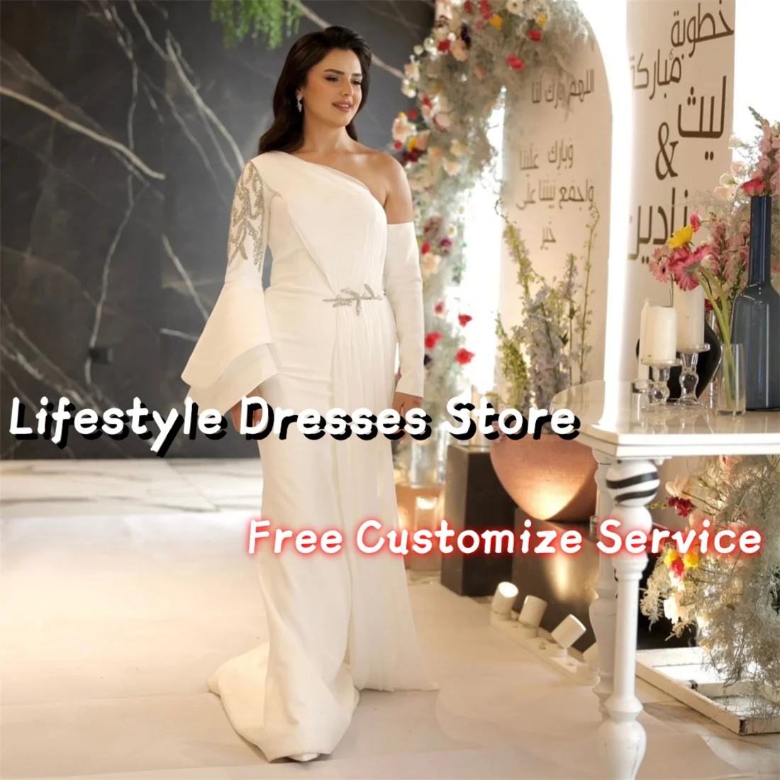 Arabia One-Shoulder Beaded Elegant Evening Dresses 2024 Long Sleeve Prom Dresses Wedding Formal Party Dresses
Arabia One-Shoulder Beaded Elegant Evening Dresses 2024 Long Sleeve Prom Dresses Wedding Formal Party Dresses