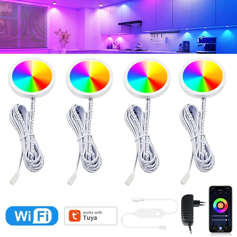 2-9Pcs WiFi Round RGB LED Under Cabinet Closet Light Furniture Dimmable Wardrobe Lamps Smart Life APP Voice for Google Assistant
2-9Pcs WiFi Round RGB LED Under Cabinet Closet Light Furniture Dimmable Wardrobe Lamps Smart Life APP Voice for Google Assistant