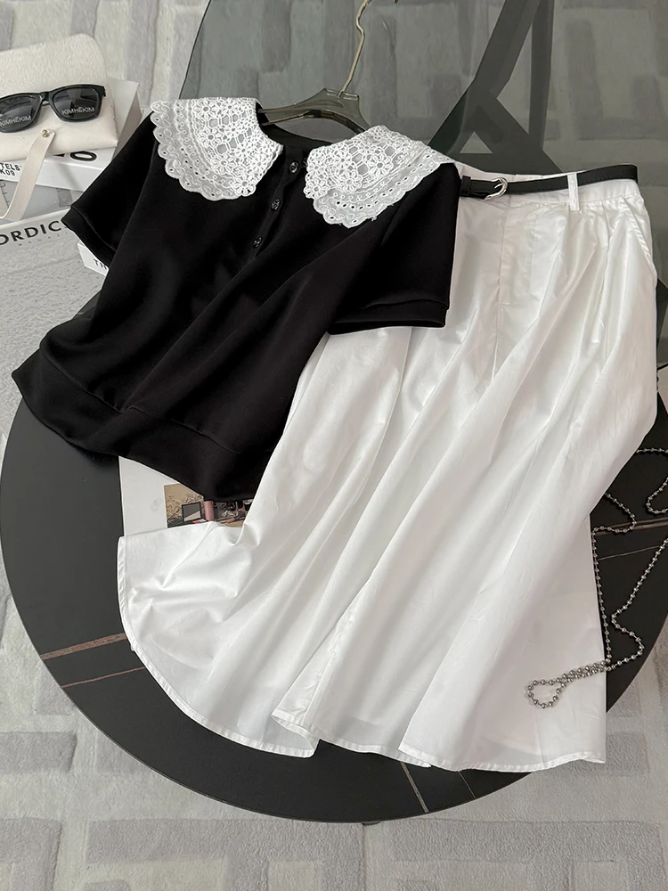 Summer Korean Style Fashionable Two-Piece Set White Short-Sleeve Doll Collar Skirt And Top Women's Clothing Cotton Material
Summer Korean Style Fashionable Two-Piece Set White Short-Sleeve Doll Collar Skirt And Top Women's Clothing Cotton Material