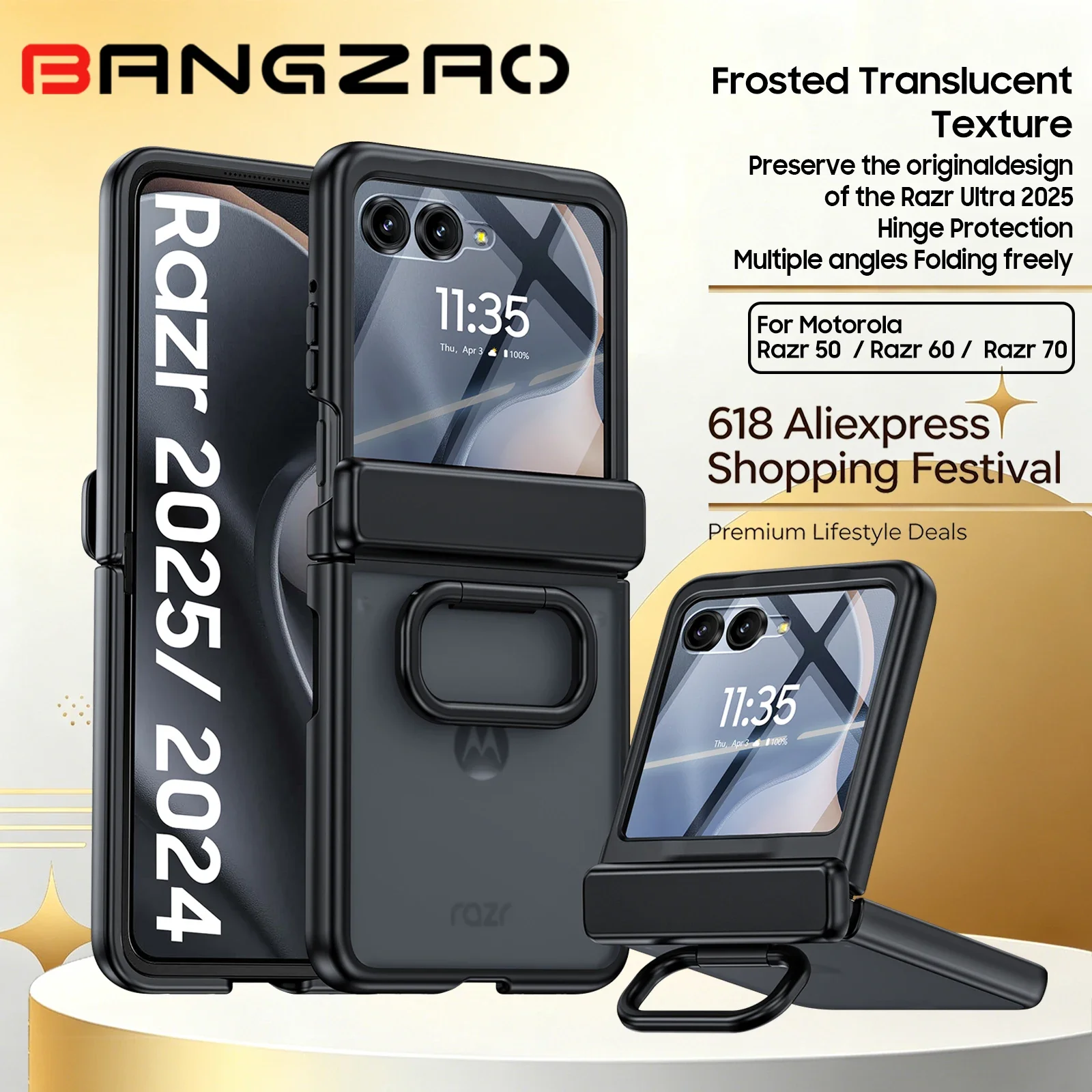 618 Deals! For Motorola Razr 50/60/70 Case,Military Grade Drop Proof,Built-in 180°Rotation Ring,Lens & Screen Guard-Black
618 Deals! For Motorola Razr 50/60/70 Case,Military Grade Drop Proof,Built-in 180°Rotation Ring,Lens & Screen Guard-Black