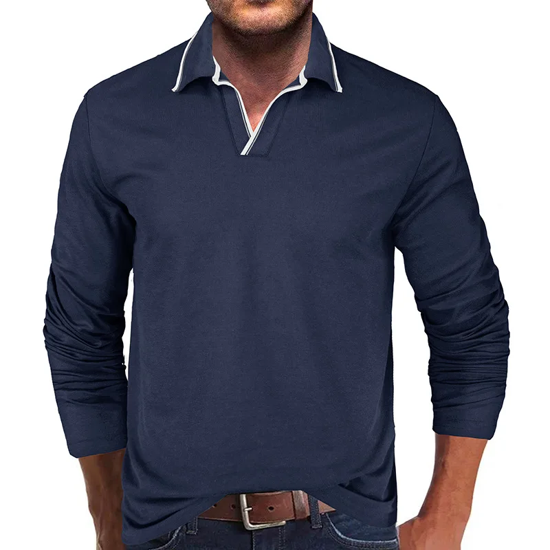European and American Size Polo Men's T-shirt New V-neck Solid Color POLO Shirt for Foreign Trade Men's Long Sleeved Top
European and American Size Polo Men's T-shirt New V-neck Solid Color POLO Shirt for Foreign Trade Men's Long Sleeved Top