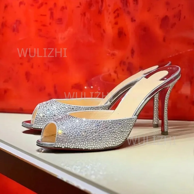 Light Silver Full Crystal Peep Stiletto Slippers Girls Luxury Party Clutch Crystal Dress Open Heels Women Shiny Diamond Sandals
Light Silver Full Crystal Peep Stiletto Slippers Girls Luxury Party Clutch Crystal Dress Open Heels Women Shiny Diamond Sandals