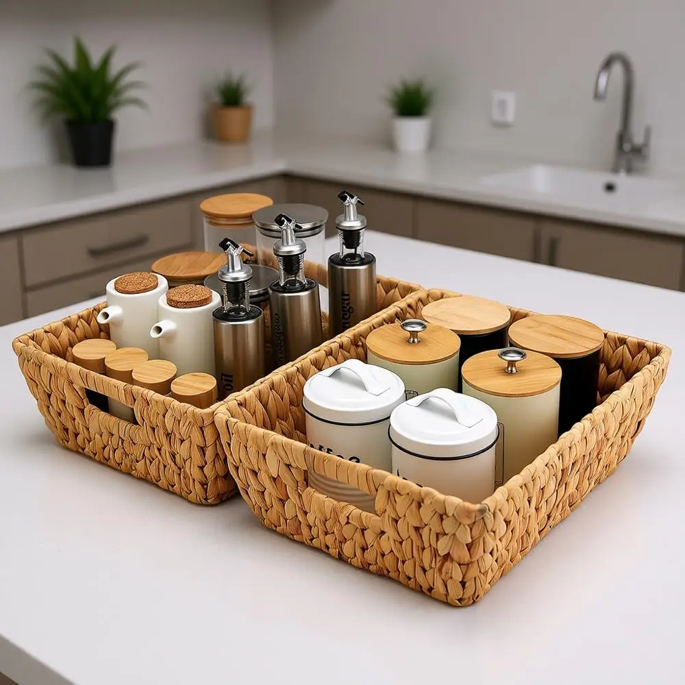 Set of 2 Natural Water Hyacinth Wicker Baskets with Handles for Storage and Organization
Set of 2 Natural Water Hyacinth Wicker Baskets with Handles for Storage and Organization