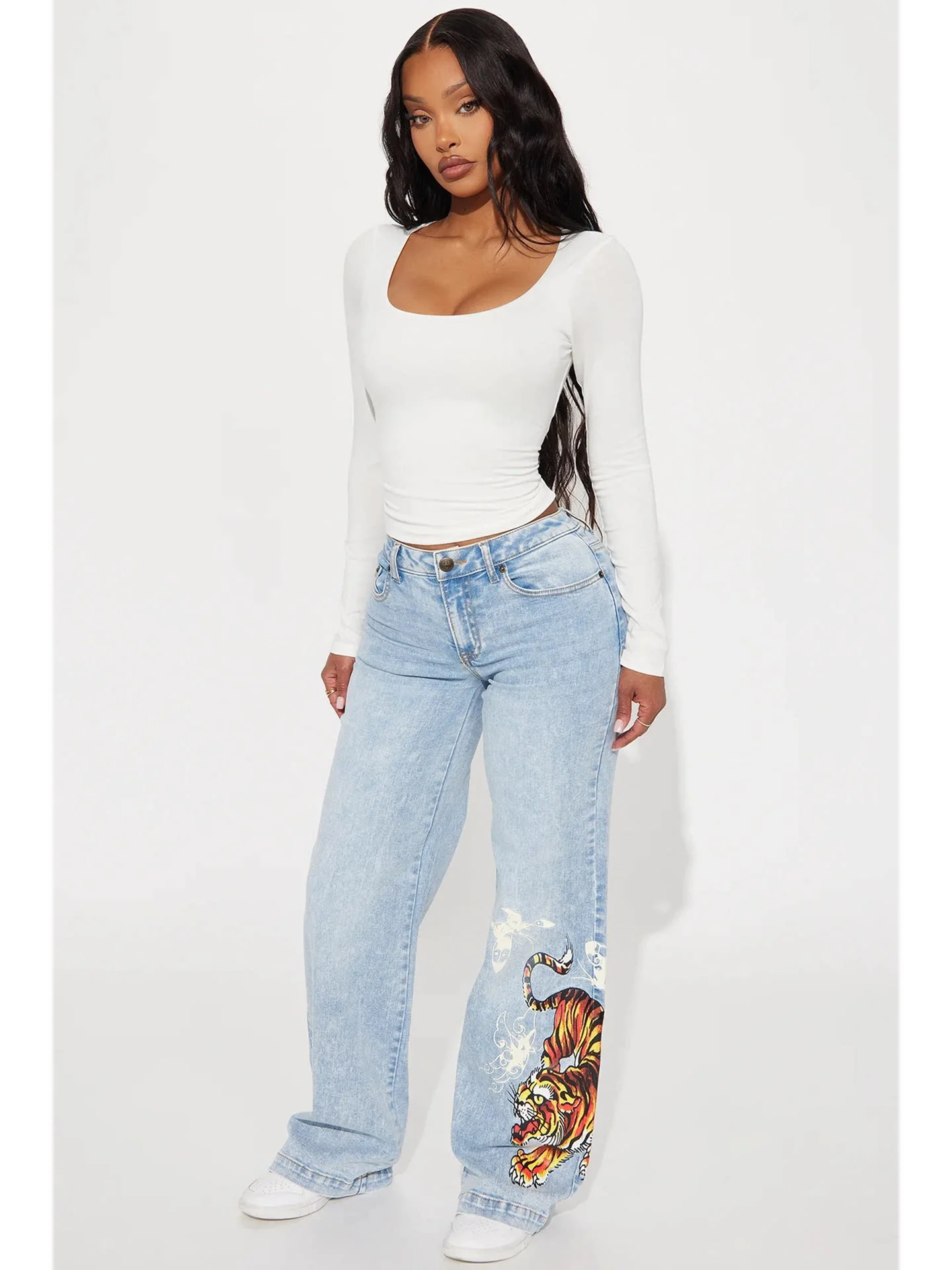 Loose Wide Leg Denim Jeans Elastic Stretchy Printed Design Crawler Tiger Casual Comfortable High Waist Cotton Women's Pants
Loose Wide Leg Denim Jeans Elastic Stretchy Printed Design Crawler Tiger Casual Comfortable High Waist Cotton Women's Pants